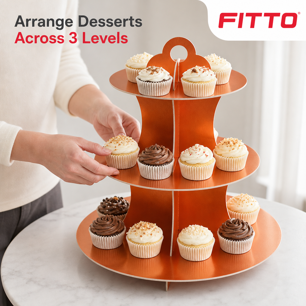 120 Pieces Rose Gold 3-Tier Cupcake Stands, Dessert Display Tower, 1 Piece, 30 x 25 x 4 cm