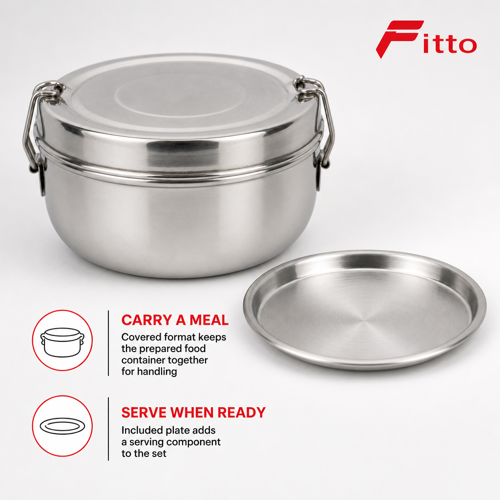 96 Pieces Stainless Steel Lunch Box with Plate, 11.5 cm
