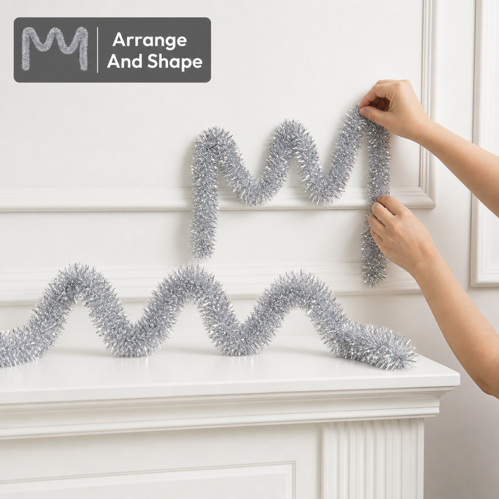 96 Pieces Silver Tinsel Decoration, 12 cm x 12 m, 2 Pieces