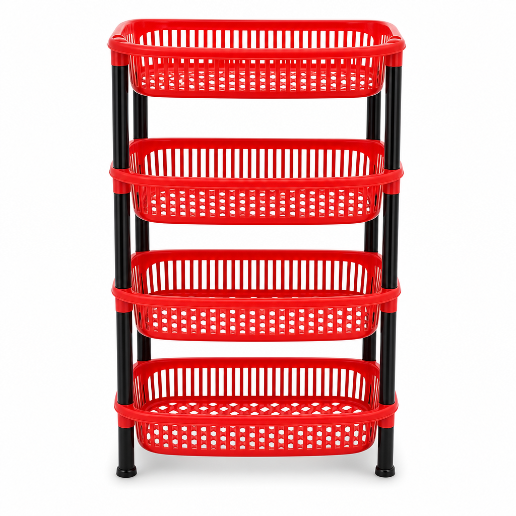 72 Pieces 4-Tier Plastic Storage Basket Rack, Red, 40 x 30 x 22 cm