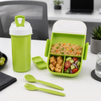 96 Pieces Assorted Colour Rectangular Plastic Lunch Box Set with 450 ml Bottle and Cutlery, 1 Set