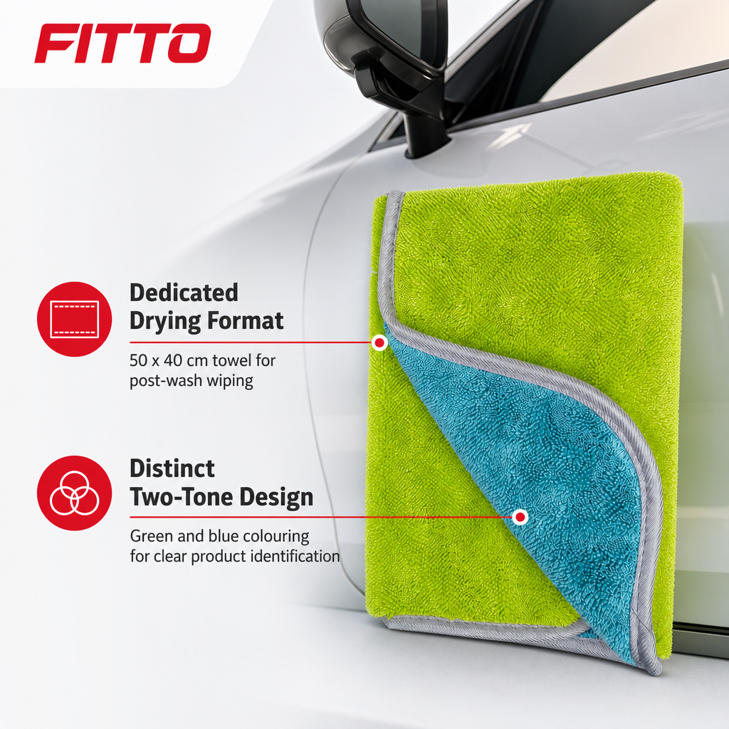 96 Pieces 2-in-1 Microfiber Car Drying Towel, 50 x 40 cm, Green and Blue