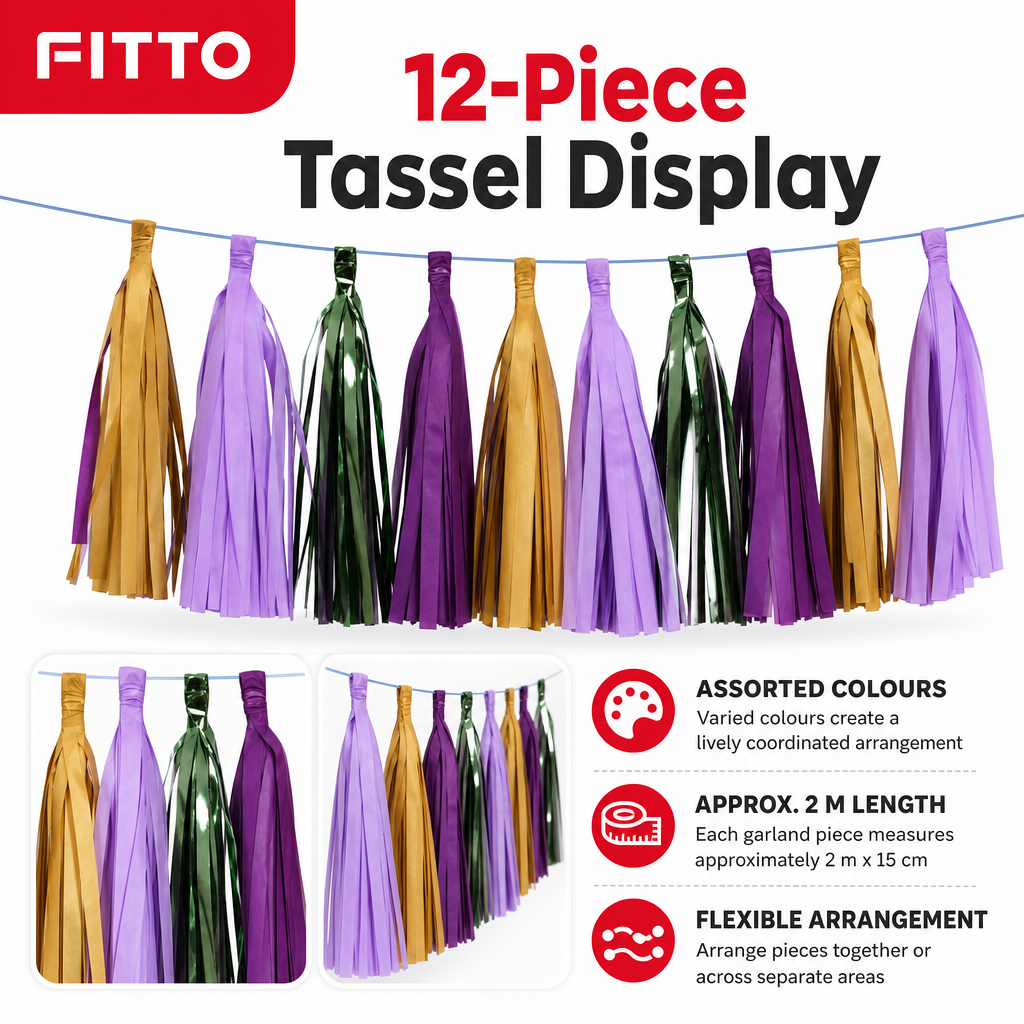 240 Pieces Assorted Colour Tassel Garland, 2 m x 15 cm, 12 Pieces for Party Decorations