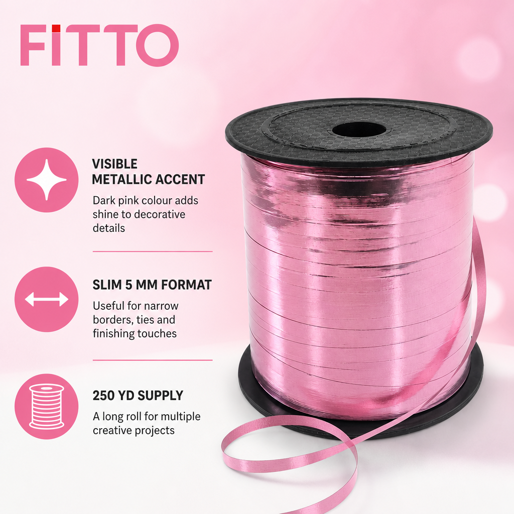 120 Pieces Dark Pink Metallic Ribbon Roll, 5 mm x 250 yd, Decorative Craft Ribbon for Wrapping, Party Details and DIY Projects