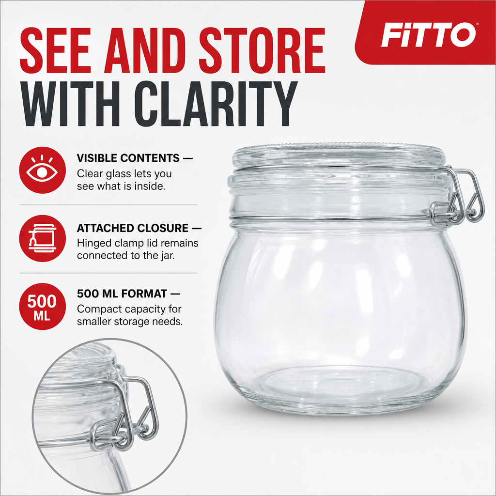 120 Pieces Clamp-Lid Glass Storage Jar, 500 ml, Clear, 1 Piece