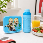 96 Pieces Lunch Box and Water Bottle Set, Light Blue Cartoon Design