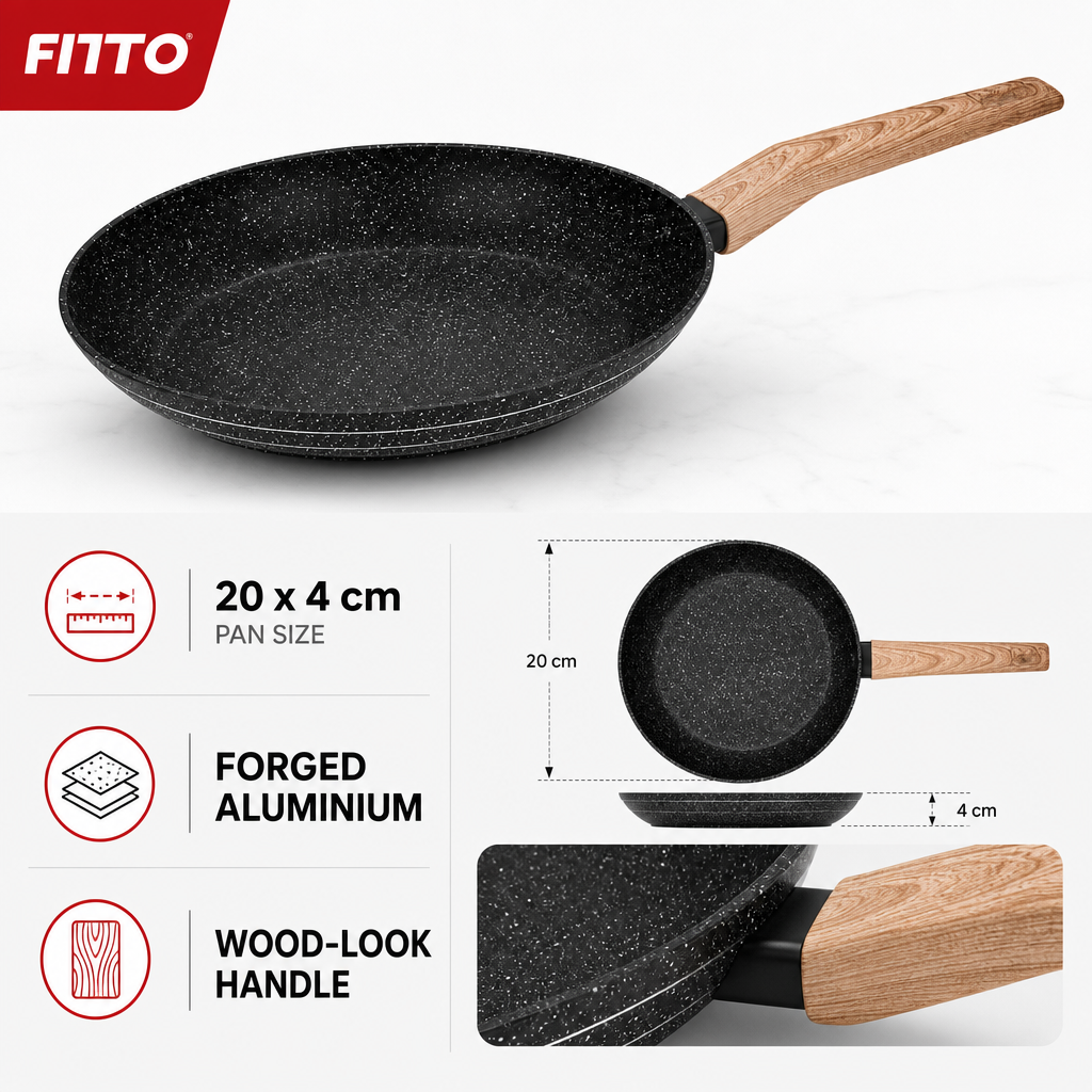 60 Pieces Forged Aluminium Frying Pan Without Lid, 20 x 4 cm, Black