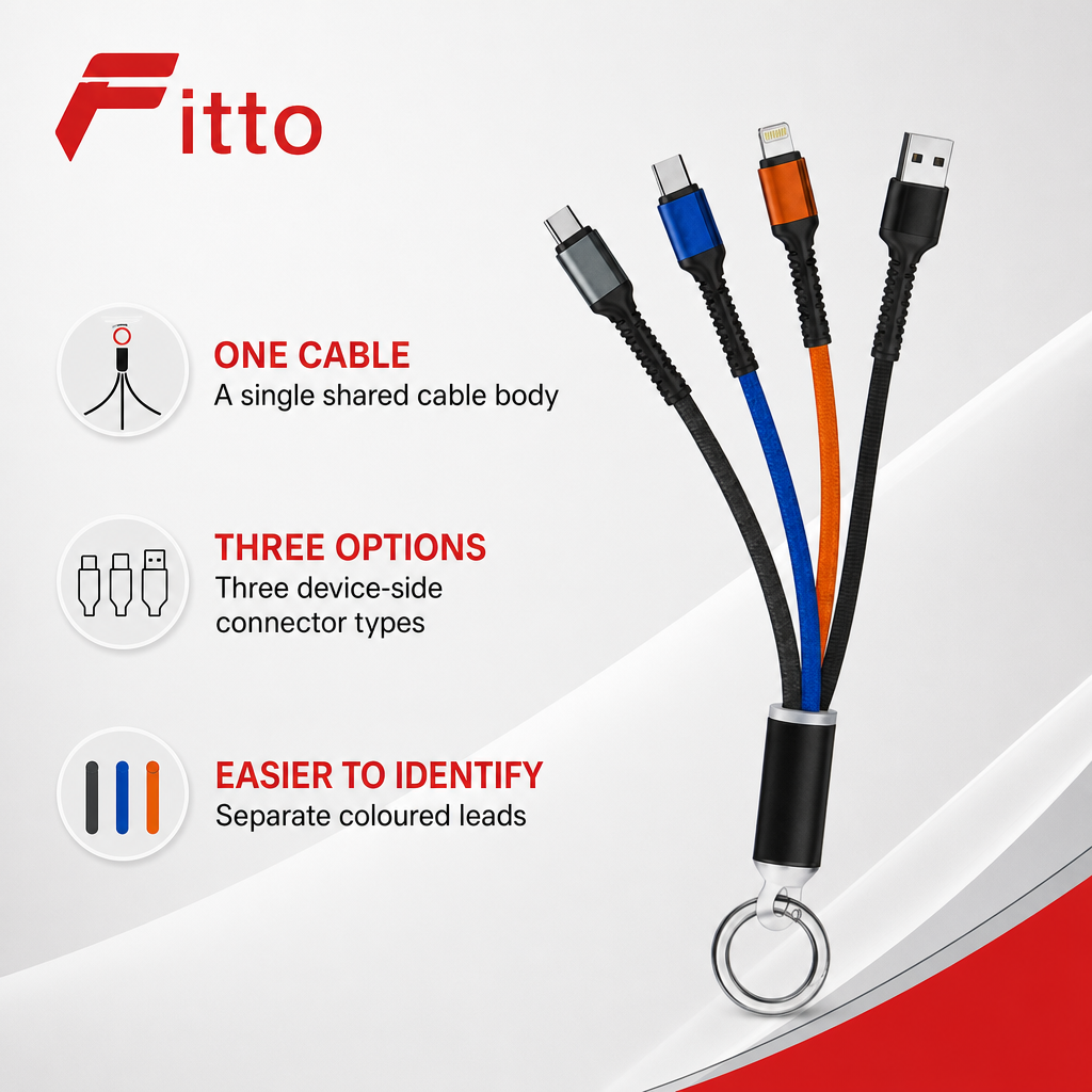 144 Pieces 3-in-1 USB Charging Cable with Micro-USB, USB-C and Three Connector Types