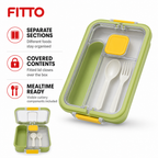 96 Pieces Green Rectangular Compartment Lunch Box with Secure Lid and Cutlery, 1 Piece