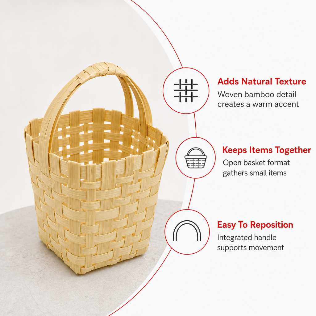 96 Pieces Handwoven Bamboo Basket with Handle, Natural Finish, 12 x 12 x 10 cm