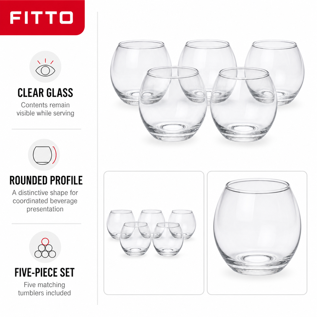 96 Pieces Round Glass Tumbler Set, Clear, 5 Pieces