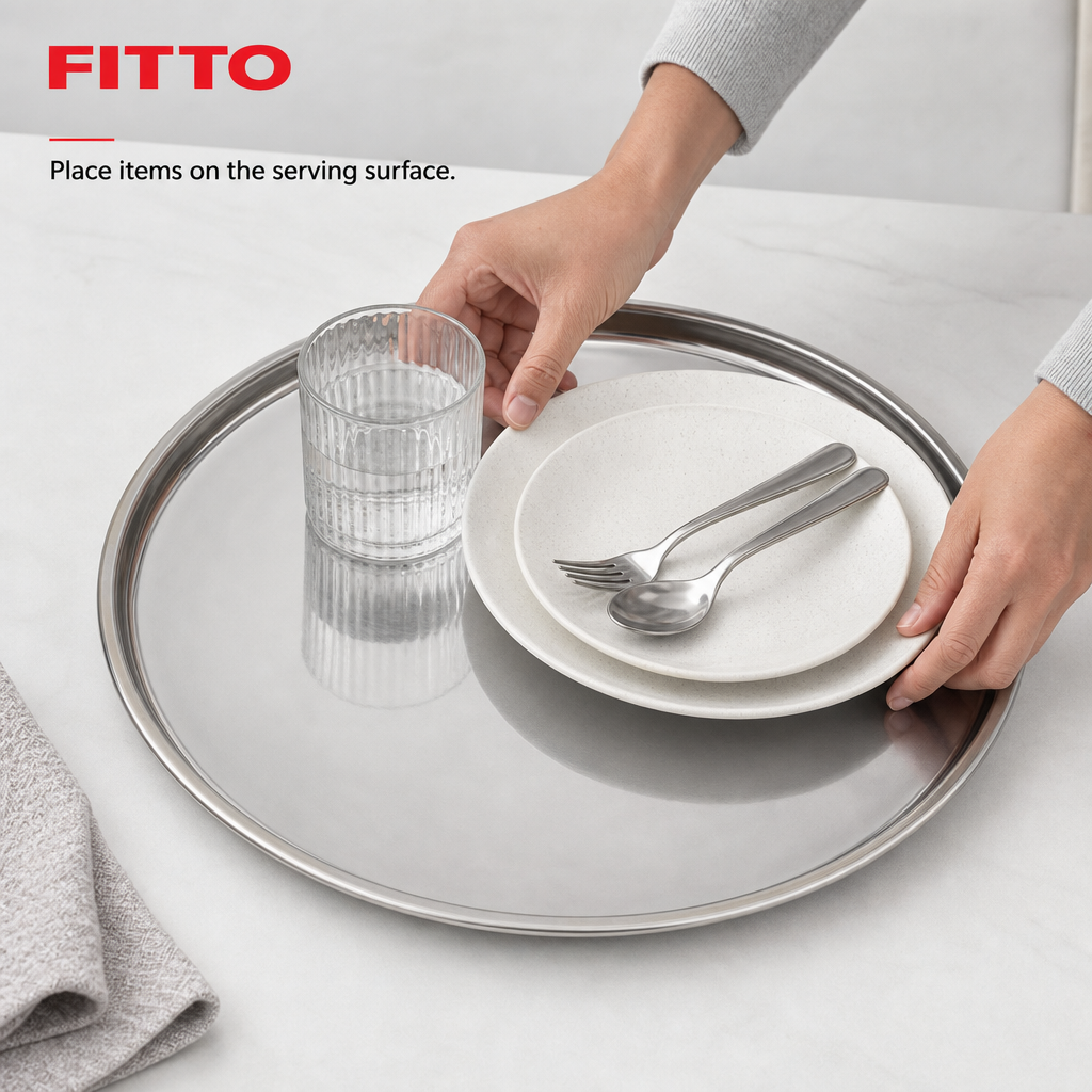 96 Pieces Stainless Steel Serving Trays, Round 26 cm, Reflective Finish