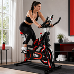 48 Pieces Spin Bikes with Heavy-Duty Steel Frame and LCD Monitor, Black and Red