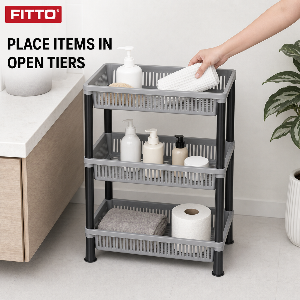 72 Pieces 3-Tier Plastic Storage Basket Rack, Grey and Black, 50 x 35 x 18 cm, 1 Unit