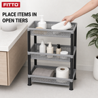 72 Pieces 3-Tier Plastic Storage Basket Rack, Grey and Black, 50 x 35 x 18 cm, 1 Unit