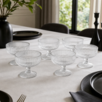 72 Pieces Glass Cup Set, Clear Ribbed Stemmed Cups, 6 Pieces