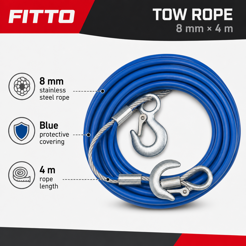 96 Pieces Tow Rope, 8 mm Stainless Steel with Blue Protective Covering, 4 m, Blue and Silver, 1 Piece