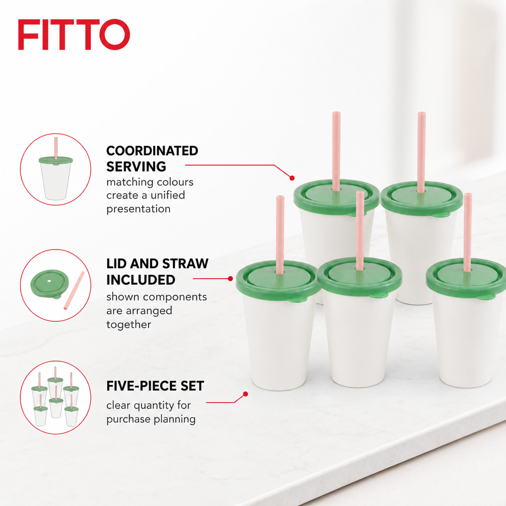 120 Pieces Plastic Cups with Lids and Straws, White Green and Pink, 5-Piece Drinkwares Set