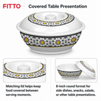 96 Pieces Melamine Lidded Serving Bowl, 8 Inch, White Floral Pattern