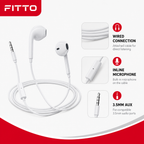 120 Pieces Wired Earphoneses with Inline Microphone, 3.5mm AUX Connection, White
