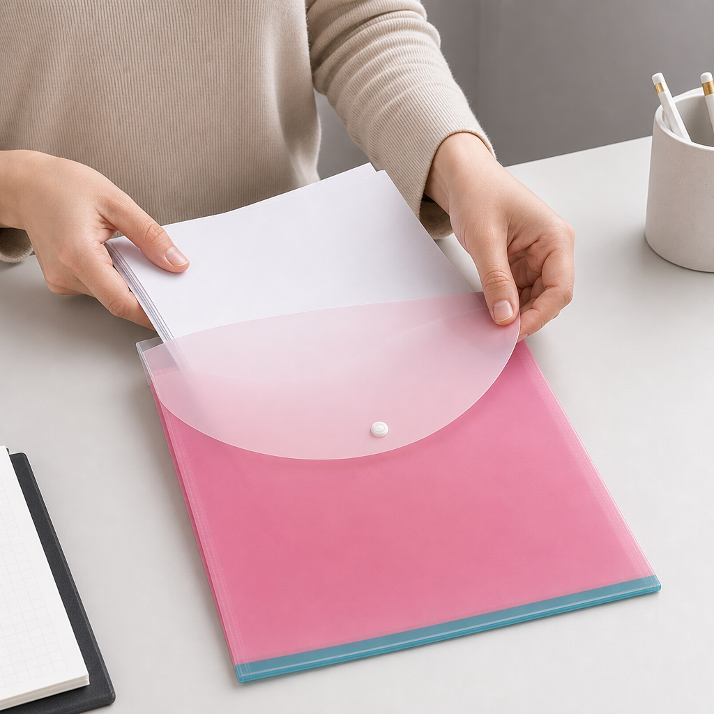 240 Pieces A4 Plastic Button Document Folder, Assorted Colour, Slim Profile, 1 Piece
