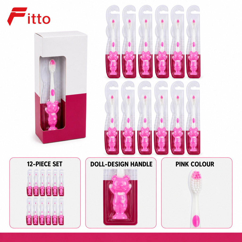 120 Pieces Pink Doll-Design Toothbrushes for Young Users, 12 Pieces