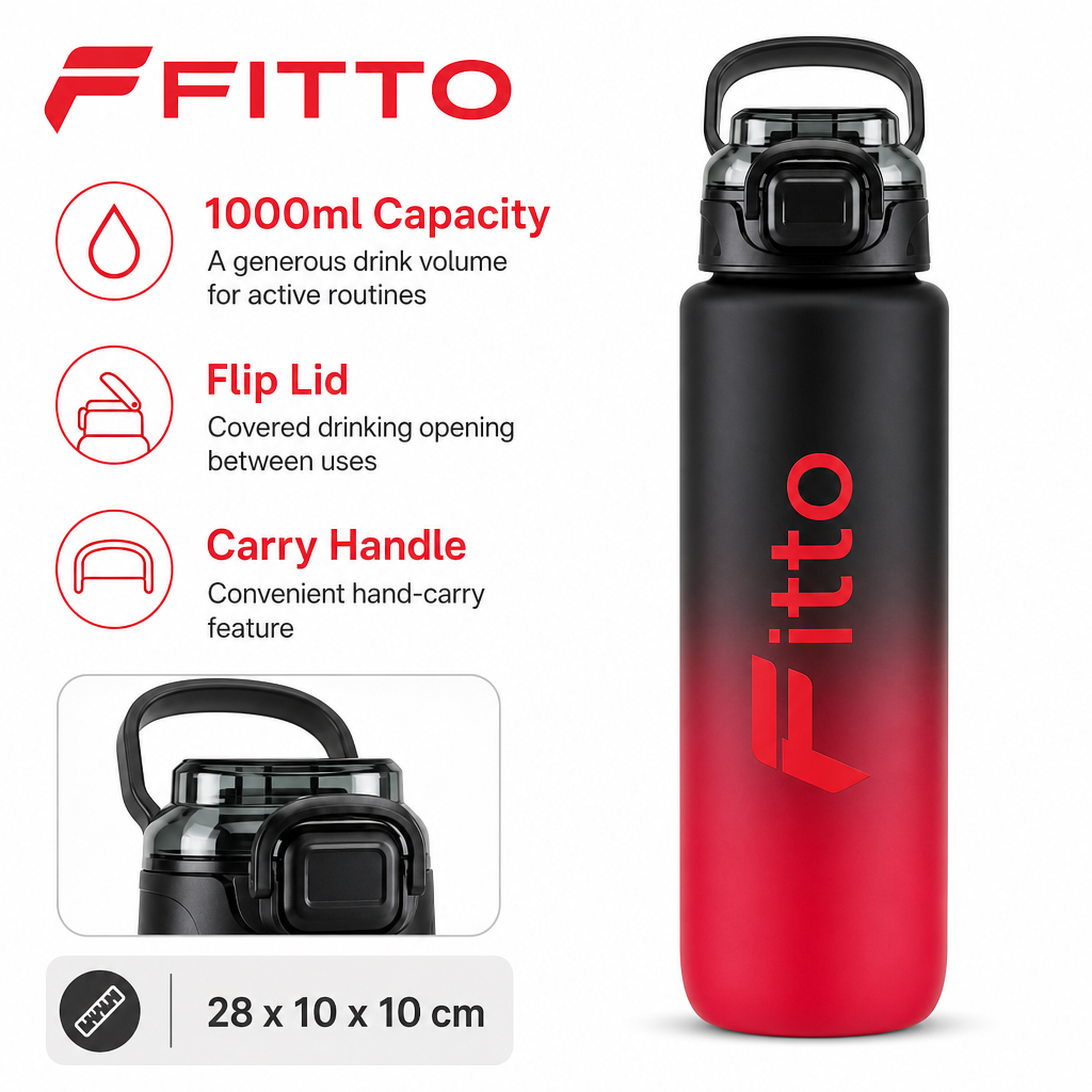 96 Pieces Sports Water Bottles 1000ml with Flip Lid and Carry Handle, Red