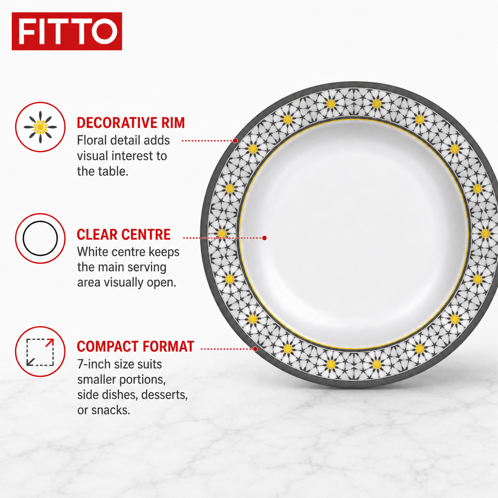 144 Pieces Melamine Dinner Plate, 7 Inch, Round Floral Pattern for Table Settings