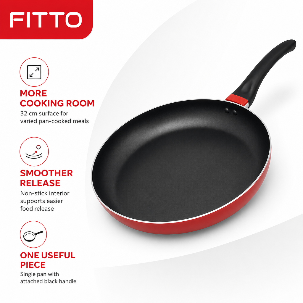 60 Pieces Red 32 cm Aluminium Non-Stick Frying Pan with Black Handle