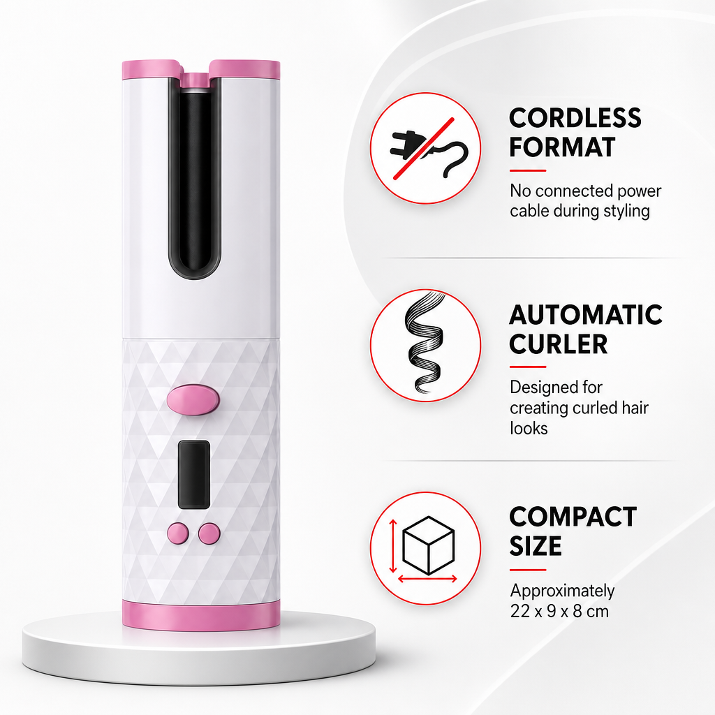 60 Pieces Cordless Automatic Hair Curler, Pink and White, Compact Hair Styling Tool, Single Item