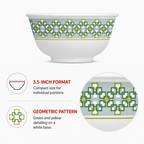 240 Pieces Melamine Rice Bowl, 3.5 Inch, White with Green and Yellow Geometric Pattern