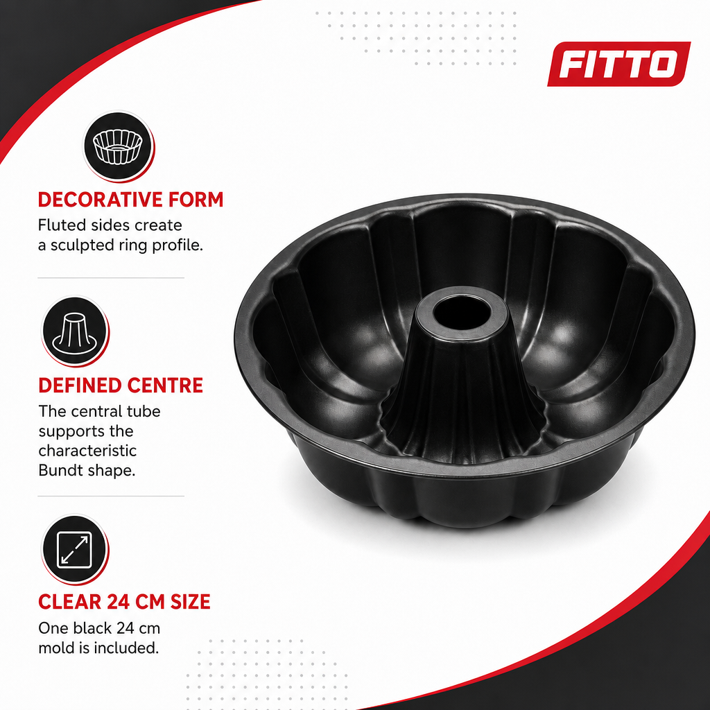 96 Pieces Fluted Carbon Steel Non-Stick Bundt Cake Mold, 24 cm, Black, 1 Piece
