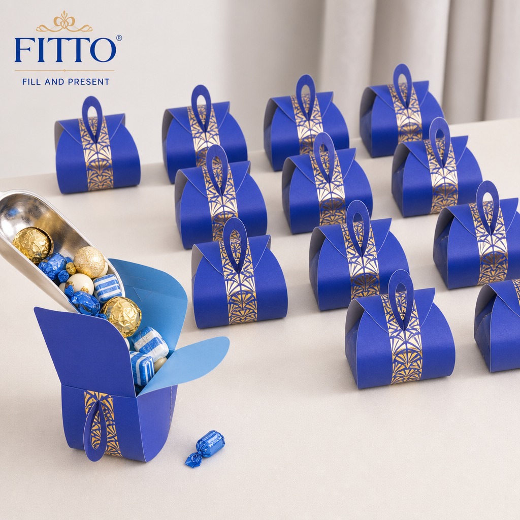 96 Pieces Candy Favor Boxes with Handles, Light Blue, 9.5 x 9.5 x 10 cm, 12 Pieces
