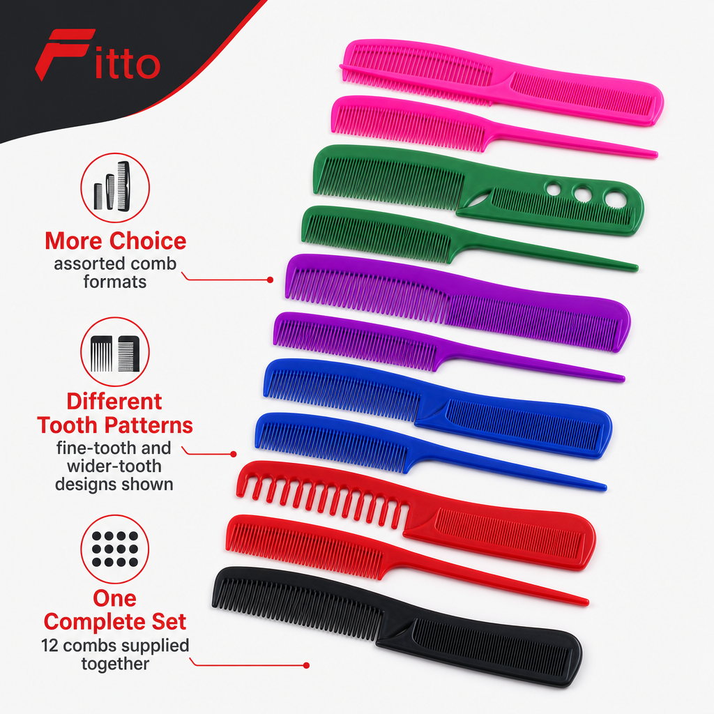 96 Pieces Hair Combs Set, Multicolour, 12-Piece Assorted Styling Combs