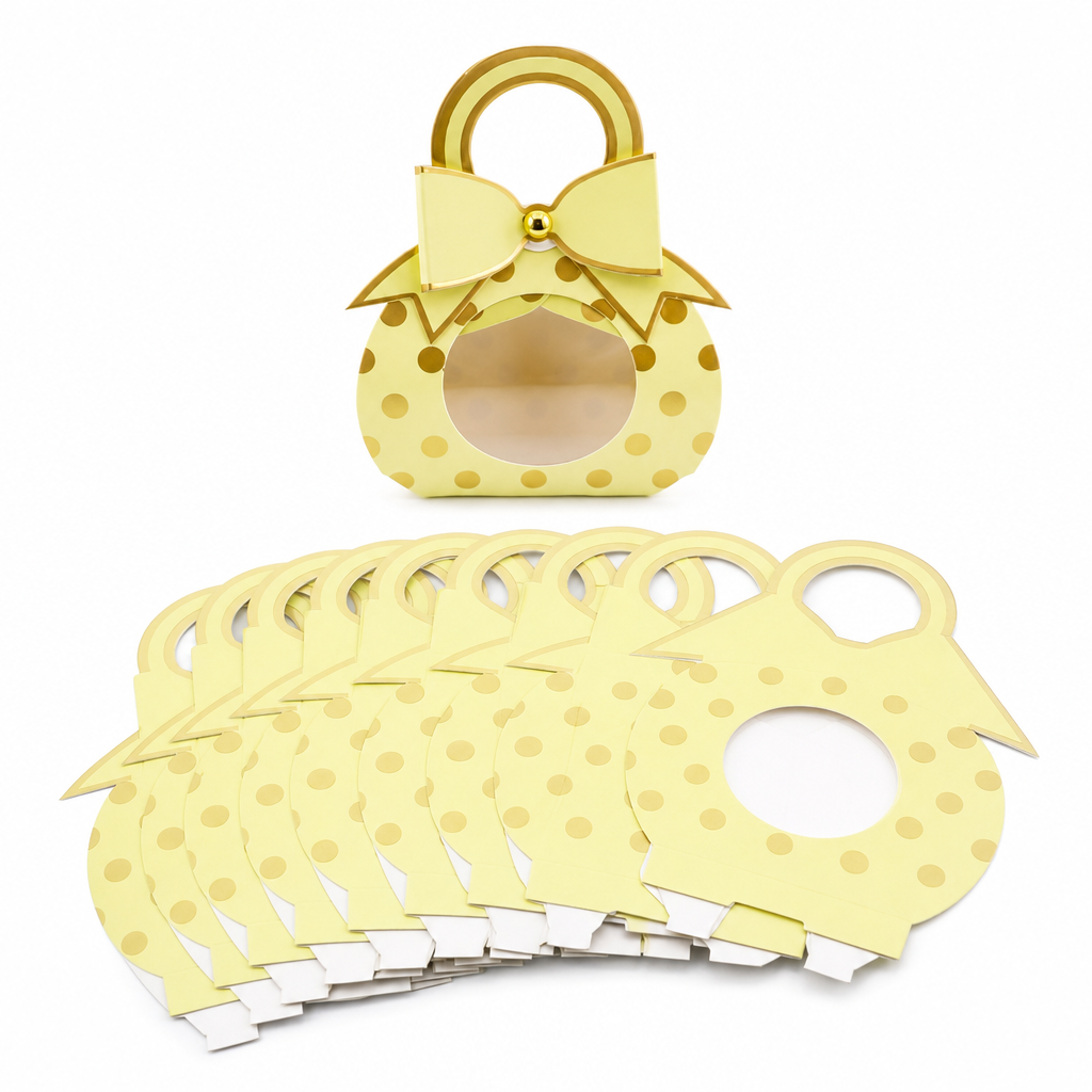 96 Pieces Yellow Handbag-Shaped Candy Favor Boxes with Bow, 9.5 x 4.3 x 13.2 cm, 12 Pieces