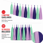 240 Pieces Tassel Garland, Assorted Colours, 2 m x 15 cm, 12 Pieces for Party Decorations