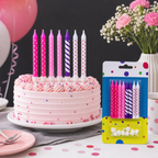 144 Pieces Birthday Candles, Pink-Tone Assorted Printed Set with 8 Holders, Cake Decoration Supplies