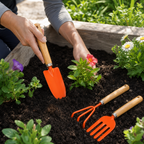 72 Pieces 3-Piece Garden Tool Set, Carbon Steel Trowel, 3-Tooth Cultivator and 4-Tooth Fork, 25 cm, Orange and Wood