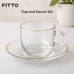 72 Pieces Clear Glass Tea Cup and Saucer Set with Gold Rim, 2 Pieces