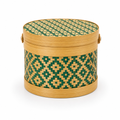 96 Pieces Round Woven Storage Box with Lid, Green Geometric Pattern, 14 x 14 x 12 cm