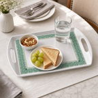 96 Pieces Rectangular Serving Trays with Double Handles, 15 Inch, Gray and Green Pattern