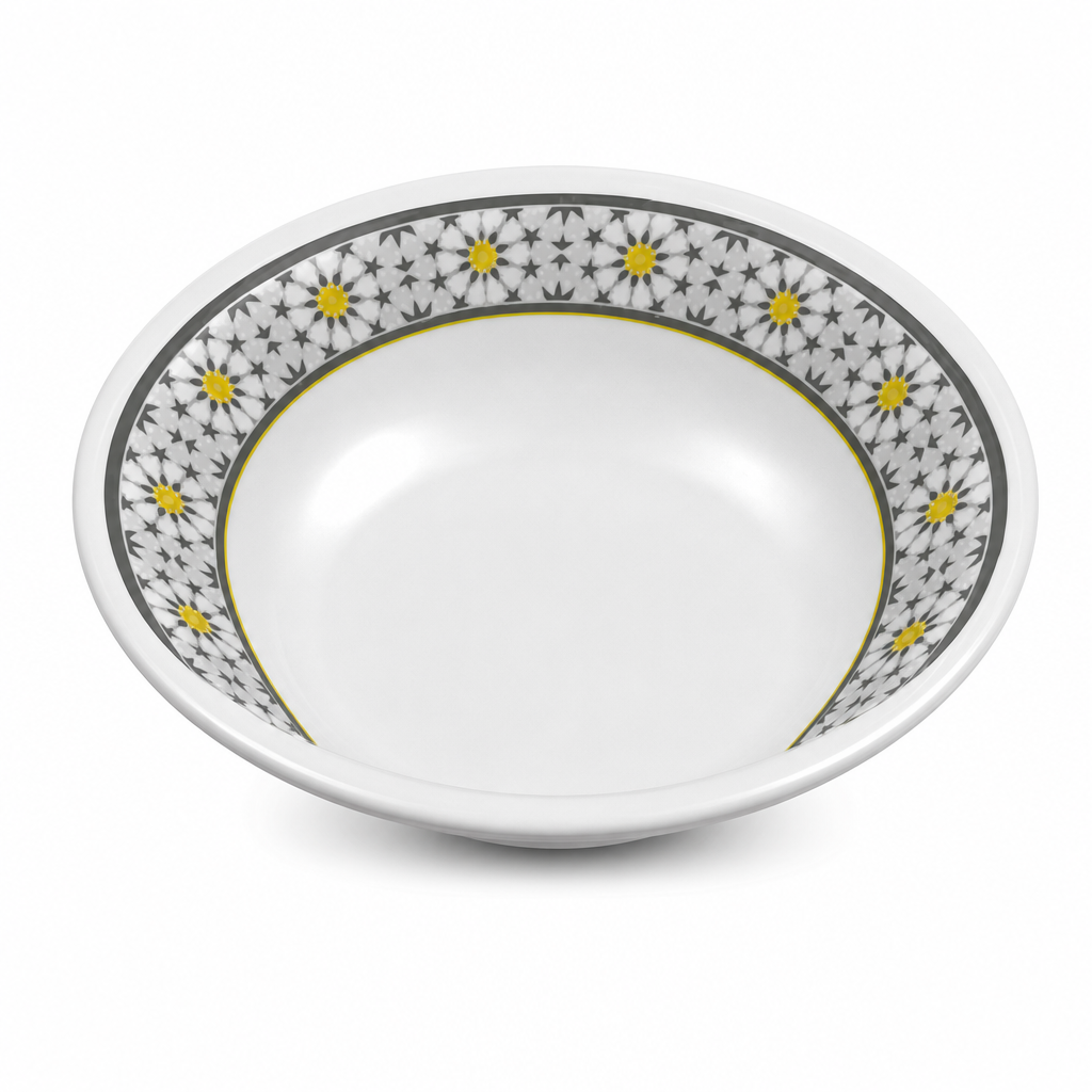 96 Pieces Melamine Salad Bowl, 9 Inch, Round White and Grey Bowl with Yellow Accents