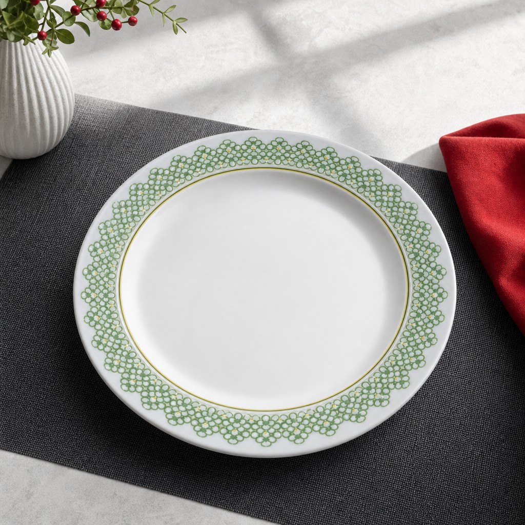 144 Pieces Soup Plate, 6 Inch, White with Green and Yellow Pattern