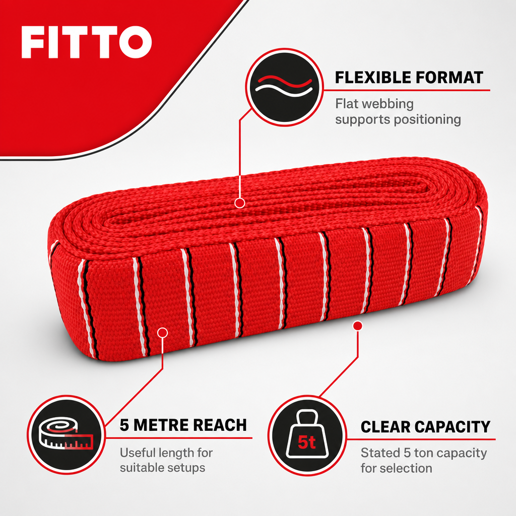 48 Pieces Lift Sling Straps, Flat Polyester Webbing, 5 Ton Capacity, 5 Meter Length, Red, 1 Piece