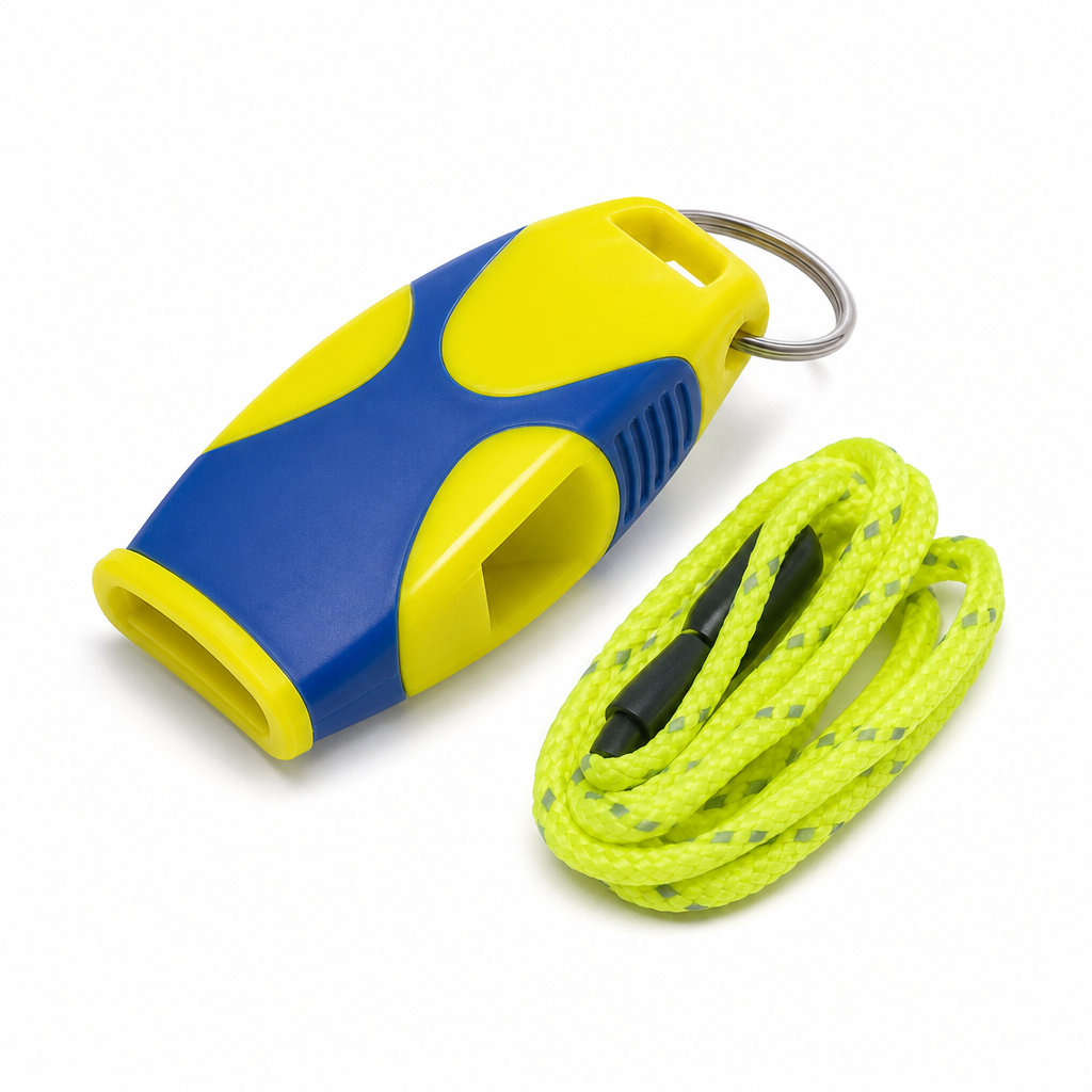 96 Pieces Sports Whistles with Lanyard, Pealess Blue and Yellow Signal Whistle for Training and Games