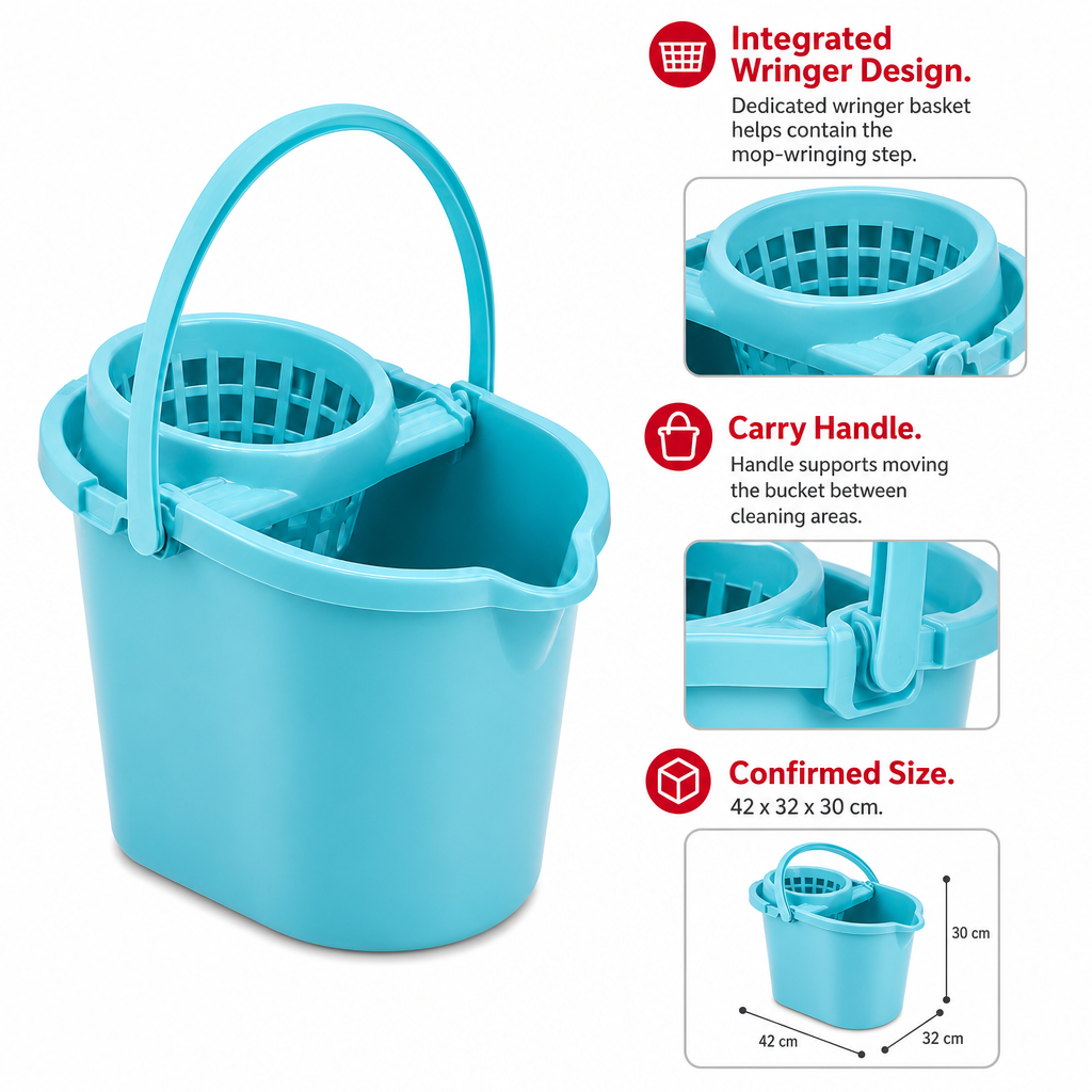72 Pieces Blue Compact Mop Bucket with Wringer, Carry Handle, 42 x 32 x 30 cm