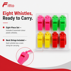 240 Pieces Plastic Whistles with Neck Strings, Assorted Colours, 8 Pieces