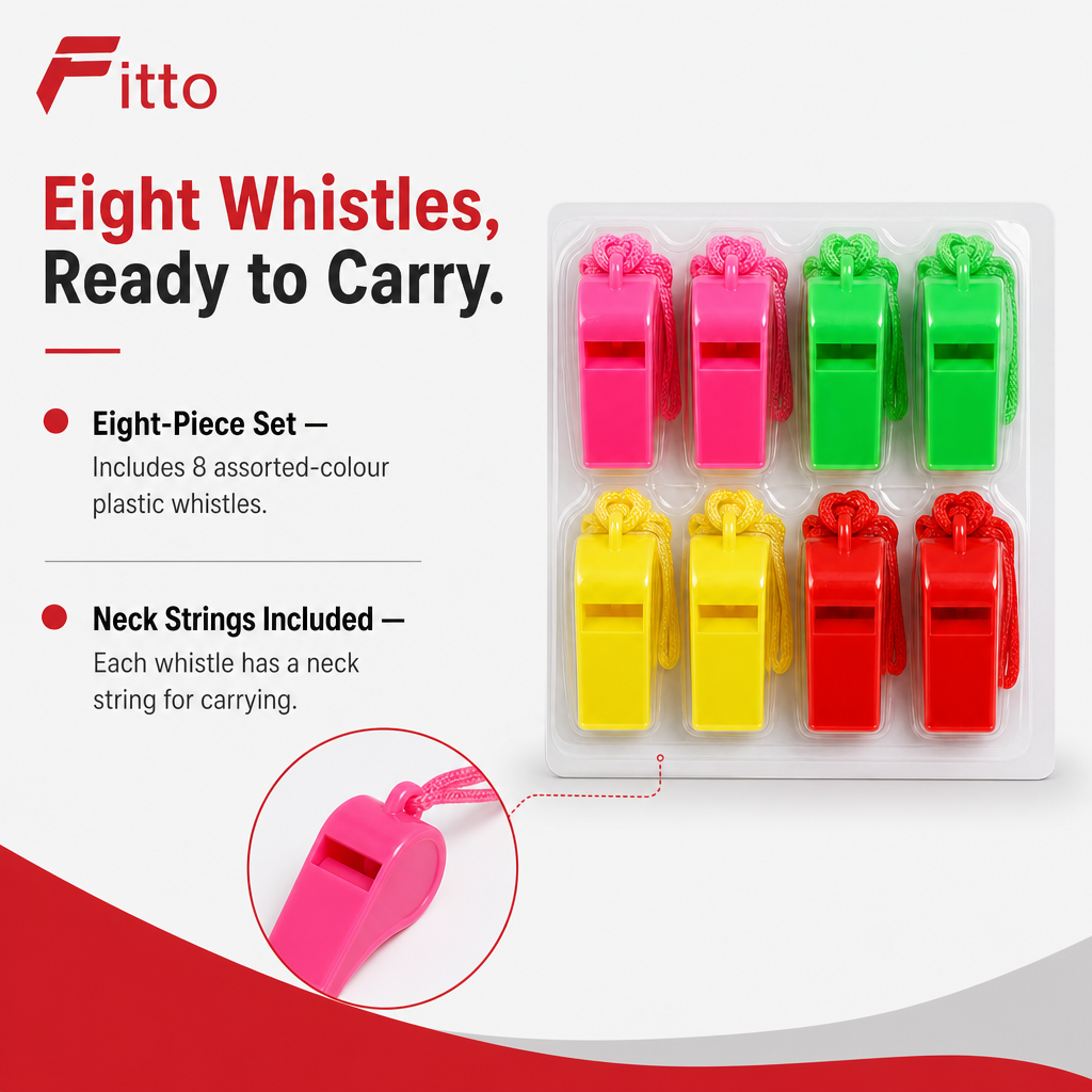 240 Pieces Plastic Whistles with Neck Strings, Assorted Colours, 8 Pieces
