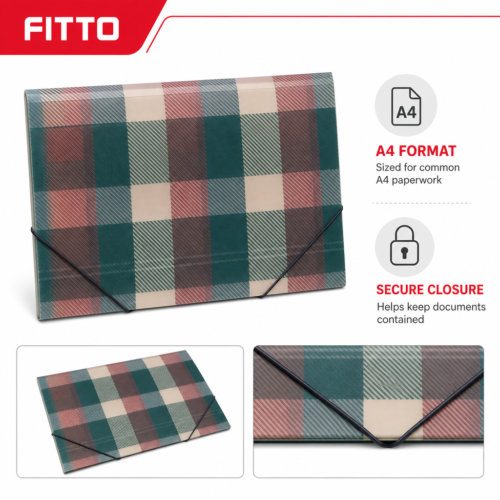 120 Pieces A4 Document Folder, Multicolour Checkered Design with Secure Closure, 1 Piece