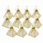 96 Pieces Beige Paper Candy Favor Boxes with Ribbon, Pyramid Shape, 8.7 x 8.7 x 10 cm, 12 Pieces